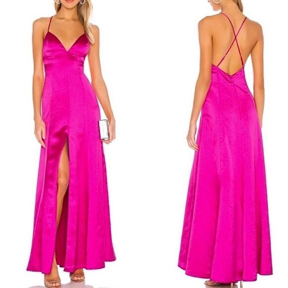 Lovers and Friends NWT Fuschia Saten Gown Size S - Picture 3 of 11